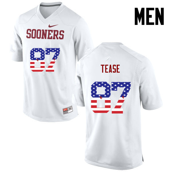 Men Oklahoma Sooners #87 Myles Tease College Football USA Flag Fashion Jerseys-White - Click Image to Close